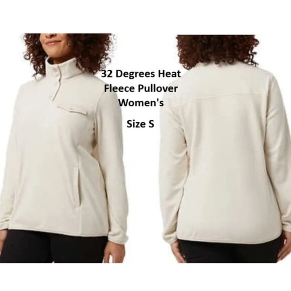 32 Degrees Heat Sweater Fleece Women's Cream Snap Fleece Pullover Size S